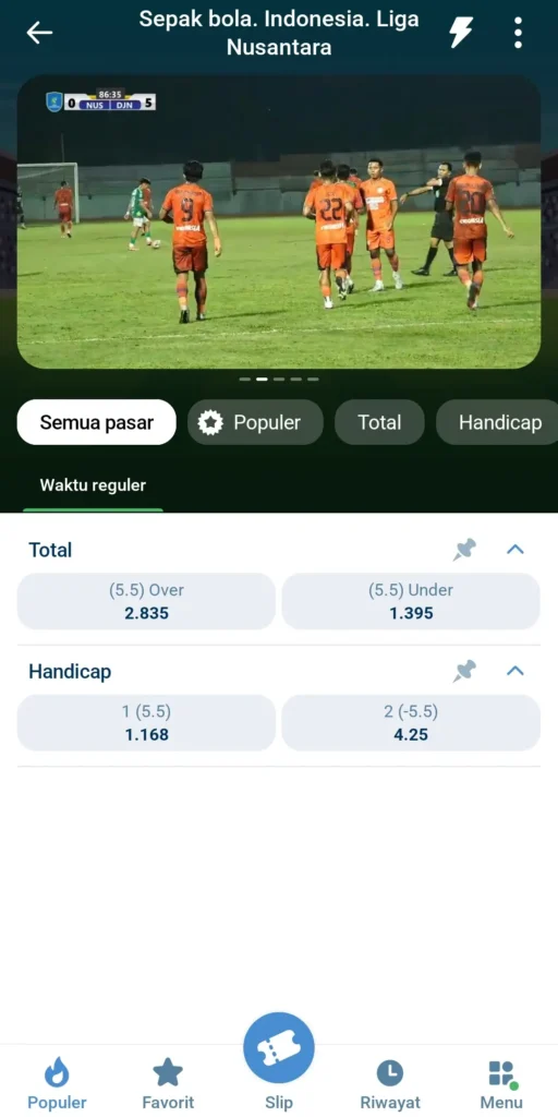 Siaran Langsung Pertandingan di Aplikasi 1xBet